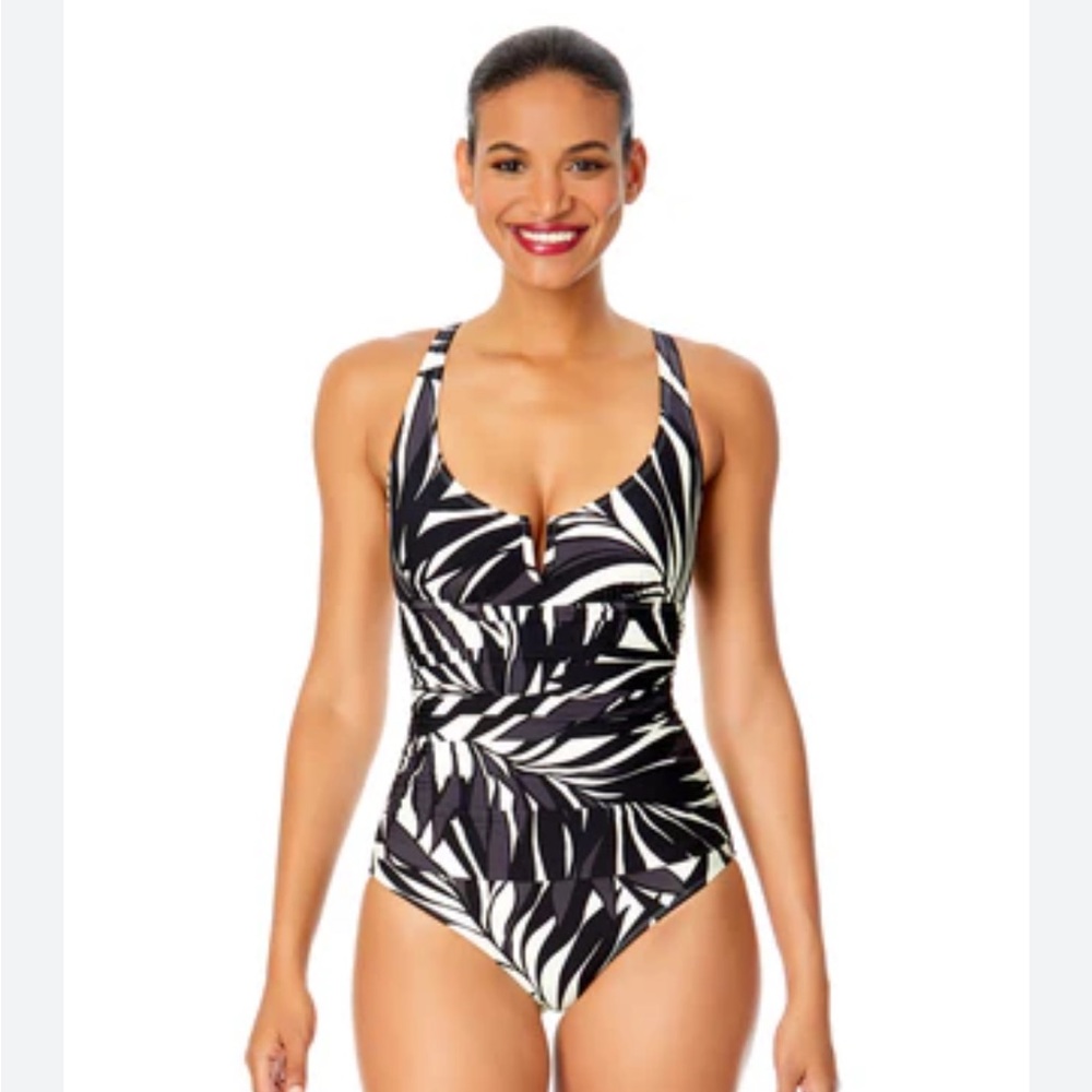 Anne Cole Palm Chic V-Wire Tummy Control One Piece Swimsuit